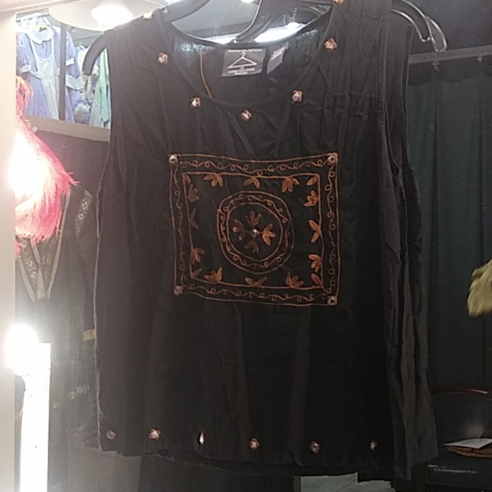 Harvest Embroidered Black Tank Top